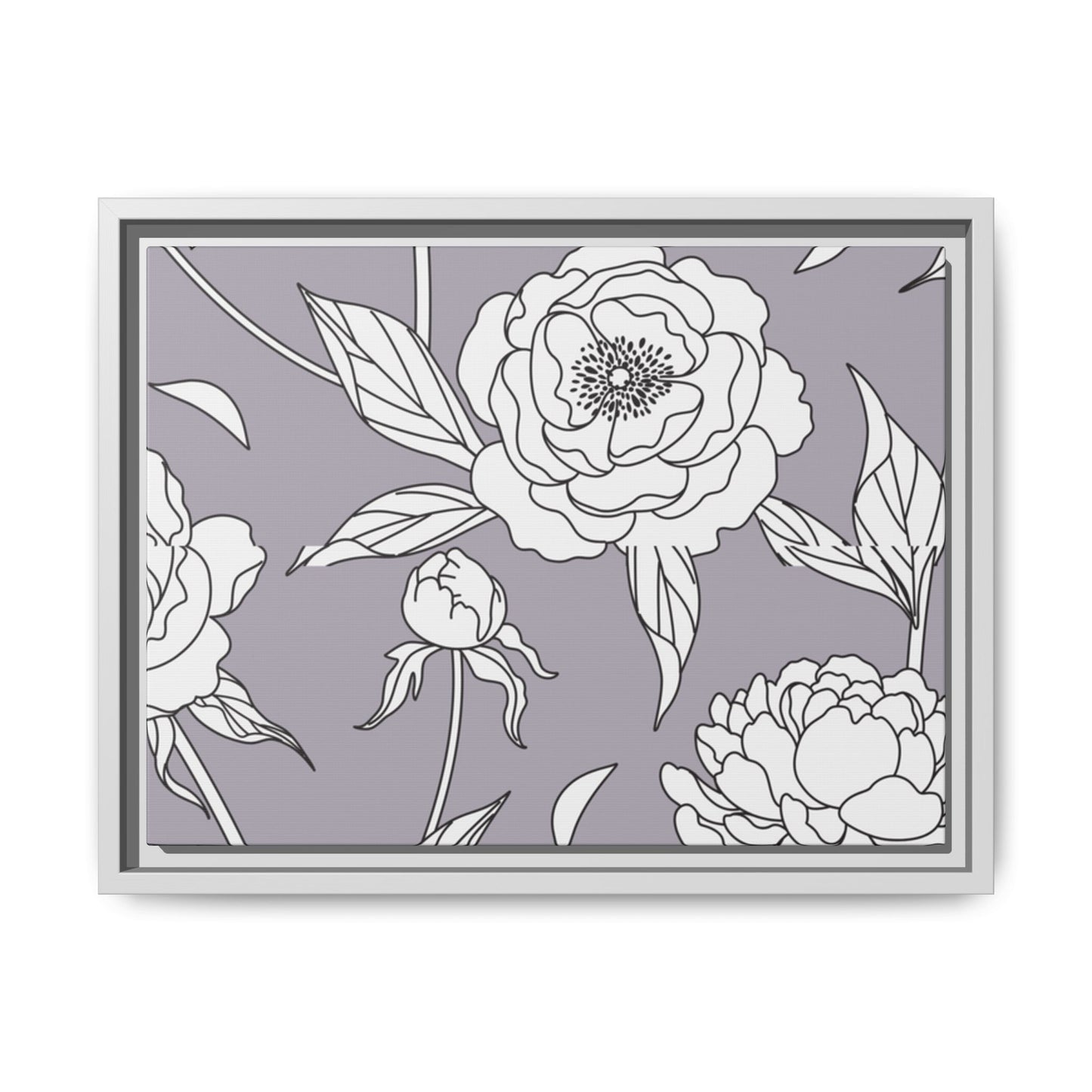Floral Matte Canvas, White Wooden Framed, Bathroom Decor, Matching Shower Curtain Available, purplegray