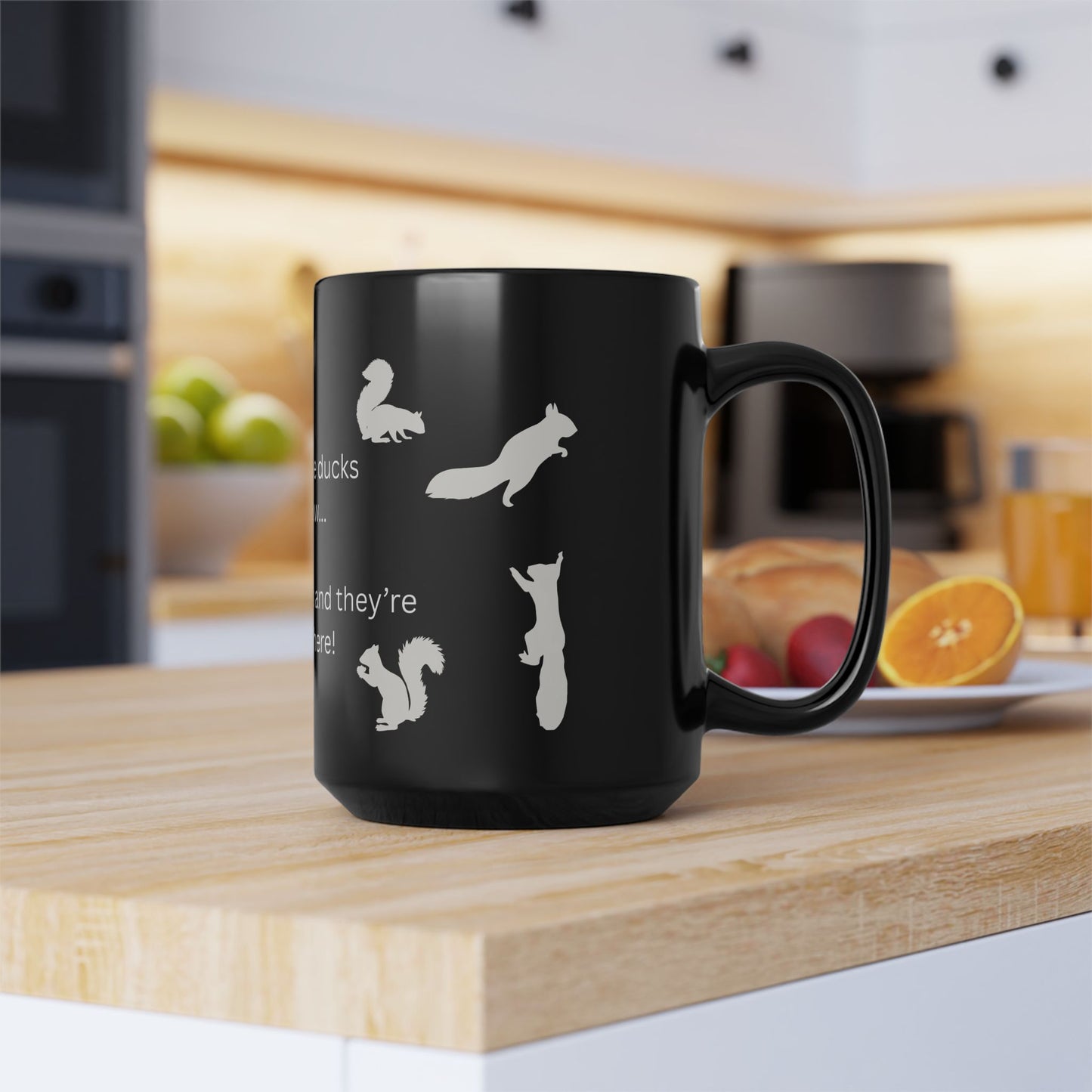 Busy Mom Funny Mug | Black mug with squirrel silhouettes
