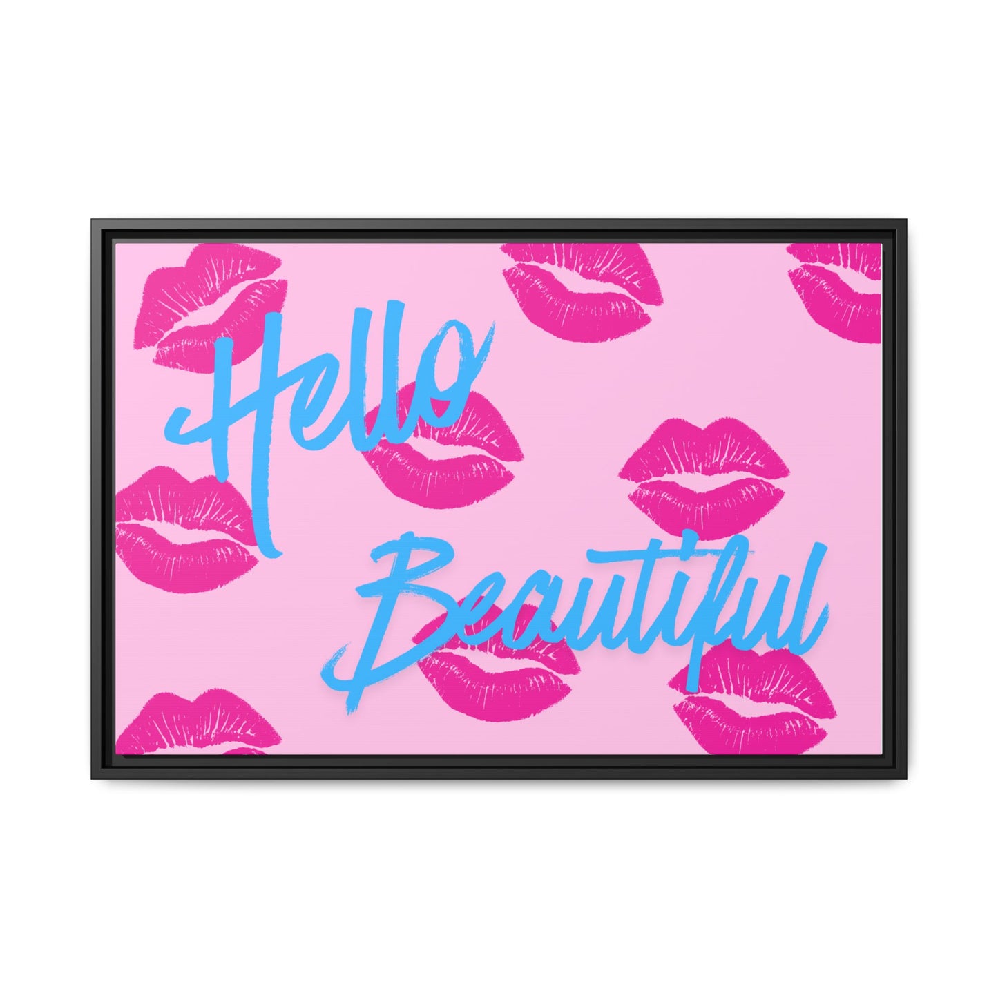 Hello Beautiful Framed Canvas Print — Pink Lipstick Pop Art Wall Decor