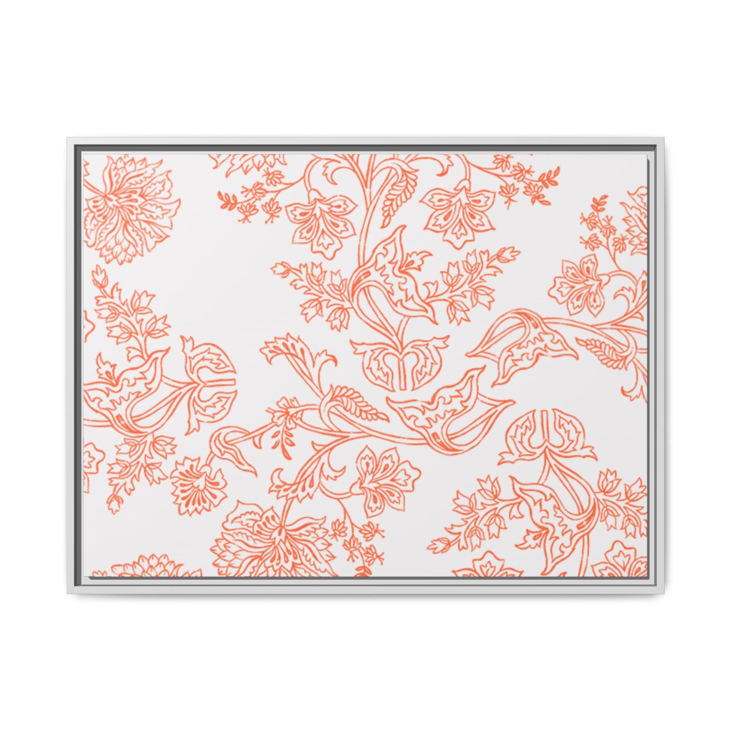 Orange Floral Matte Canvas, White Wooden Framed, Bathroom Decor, Matching Shower Curtain Available, Coral/orange
