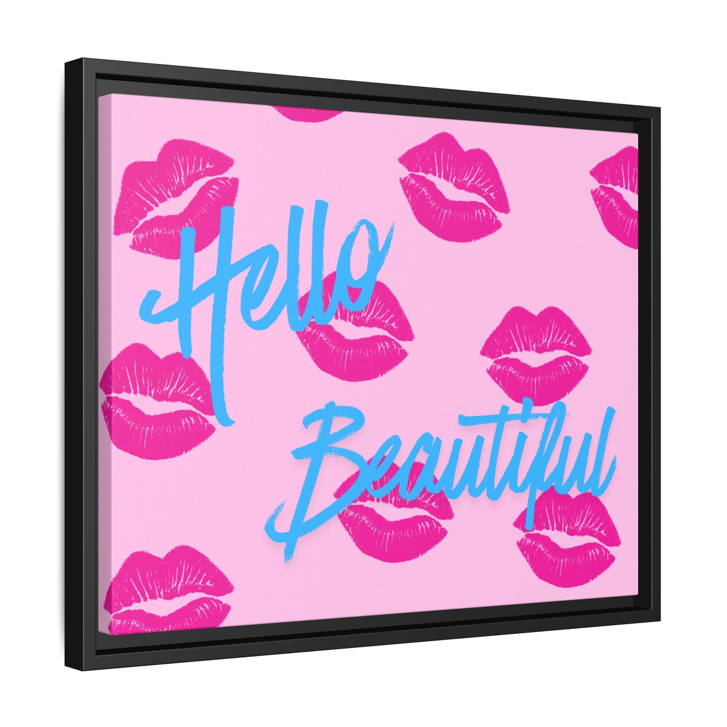 Hello Beautiful Framed Canvas Print — Pink Lipstick Pop Art Wall Decor