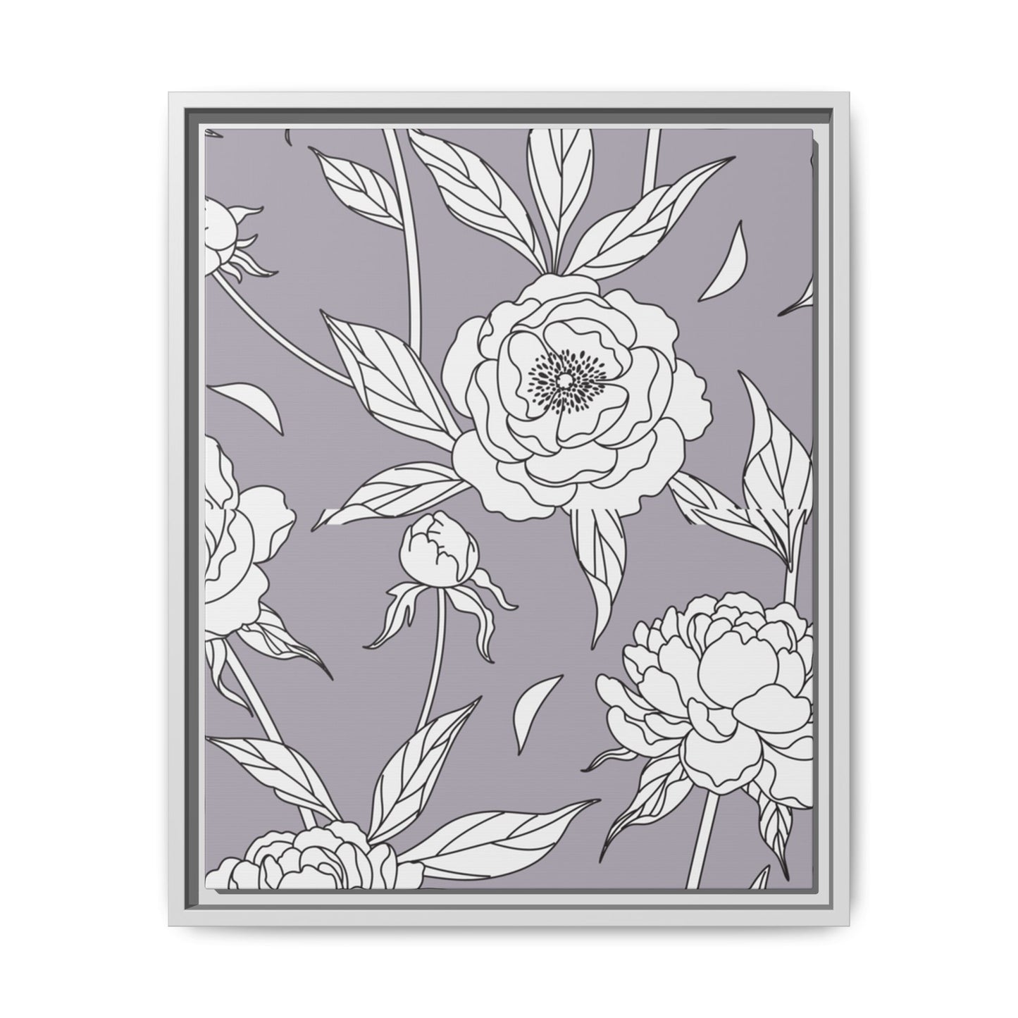 Floral Matte Canvas, White Wooden Framed, Bathroom Decor, Matching Shower Curtain Available, purplegray