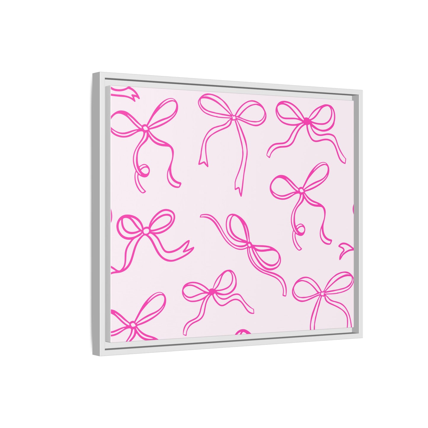 Framed Pink Bow Pattern Matte Canvas — Bathroom/Bedroom Wall Art