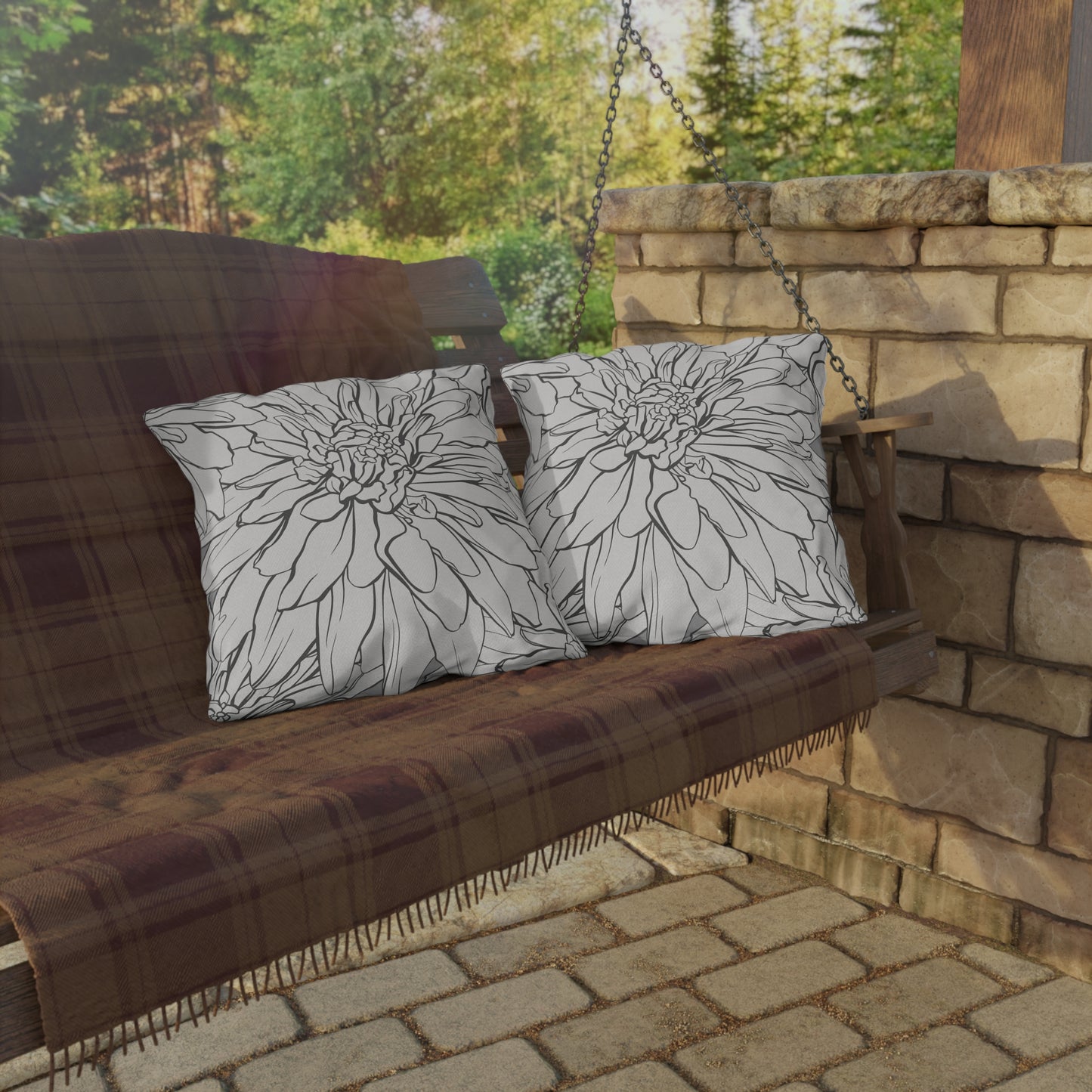 Dahlia Lines Outdoor Pillow | Botanical Floral Cushion