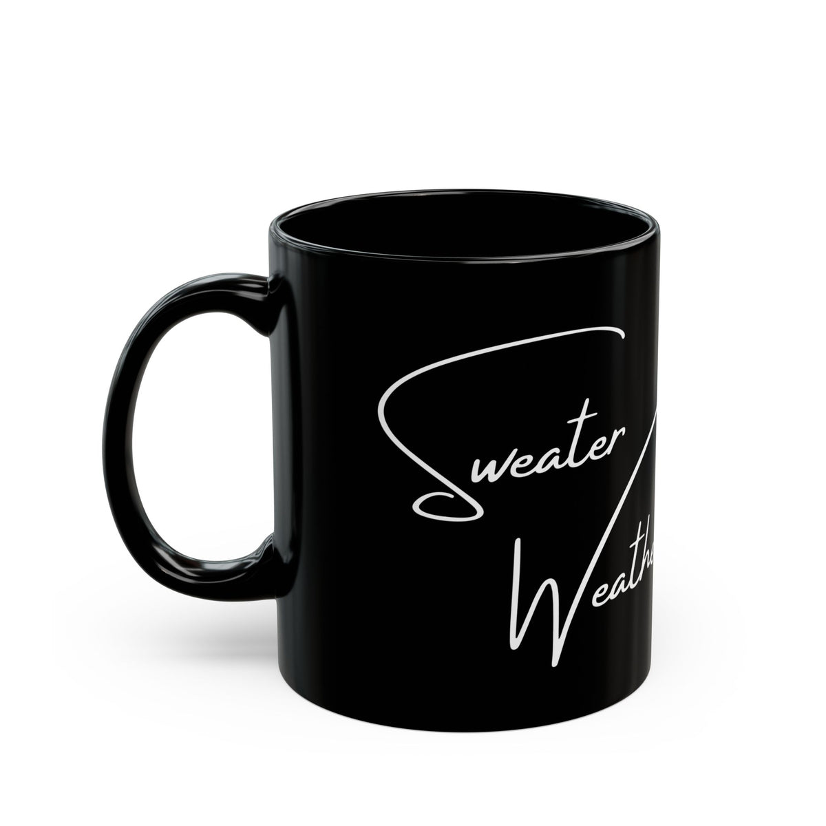 Sweater Weather Winter 2025 Script Design Mug | Black Ceramic Coffee Mug