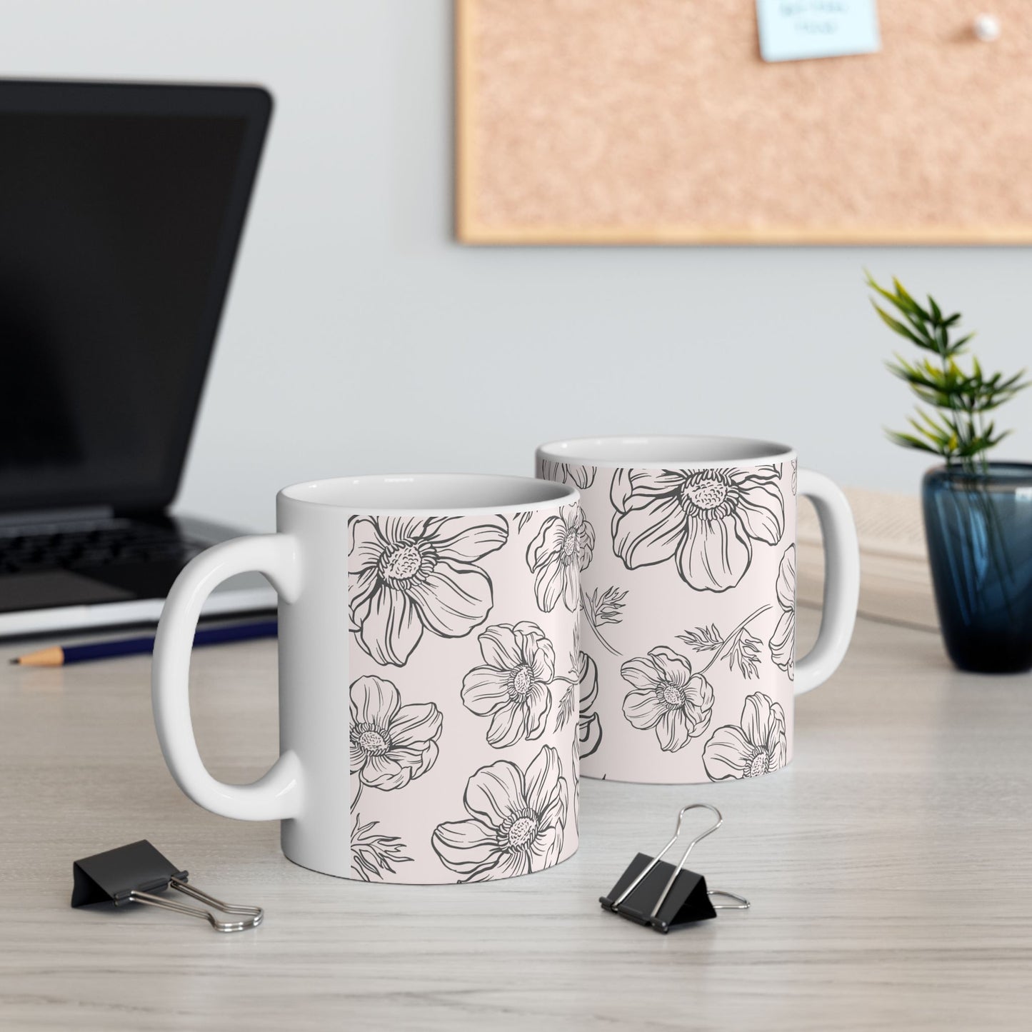 Floral "Calm" Ceramic Mug, Two sizes (11oz, 15oz), pale pink, coffee and tea cup