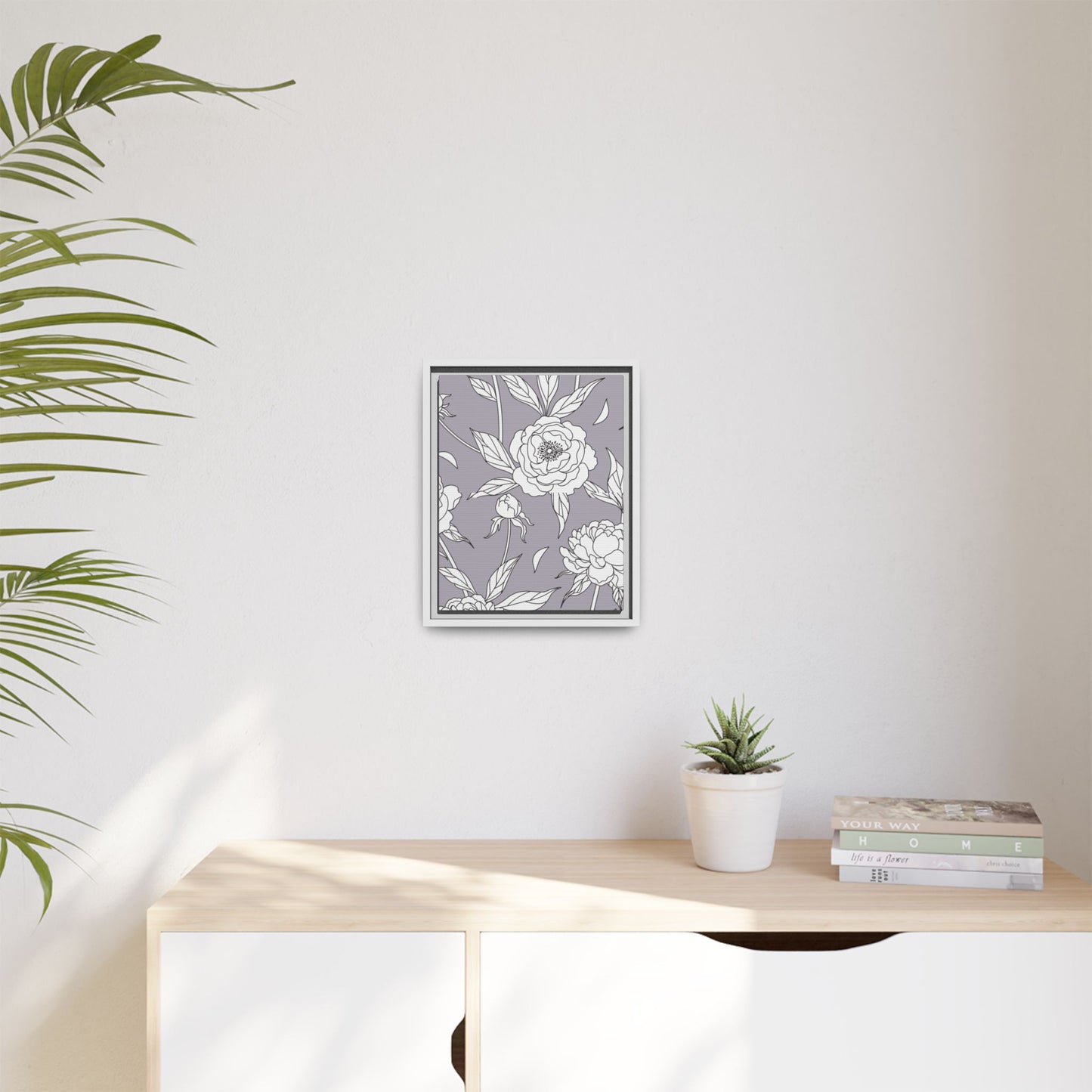 Floral Matte Canvas, White Wooden Framed, Bathroom Decor, Matching Shower Curtain Available, purplegray