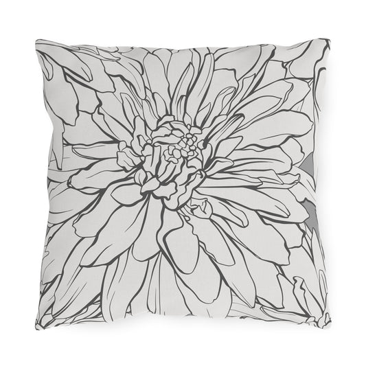 Dahlia Lines Outdoor Pillow | Botanical Floral Cushion