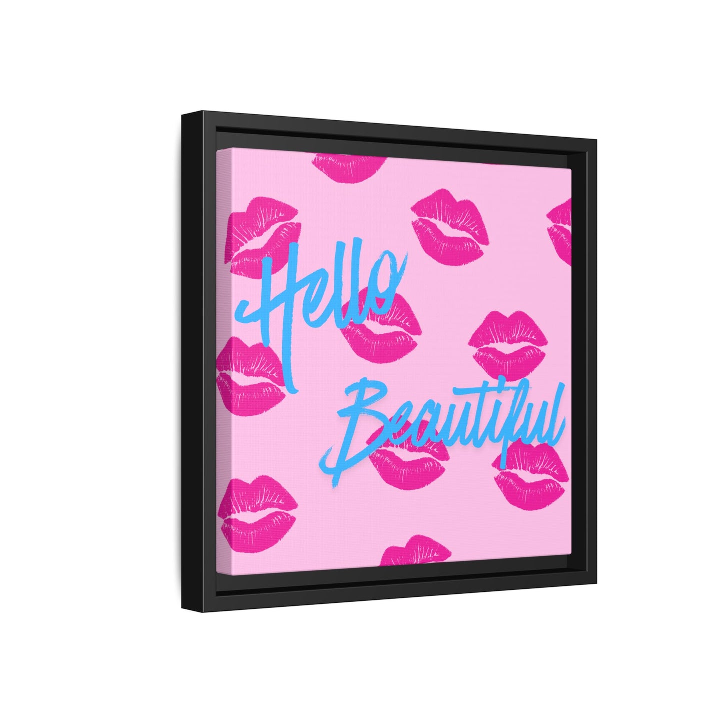 Hello Beautiful Framed Canvas Print — Pink Lipstick Pop Art Wall Decor