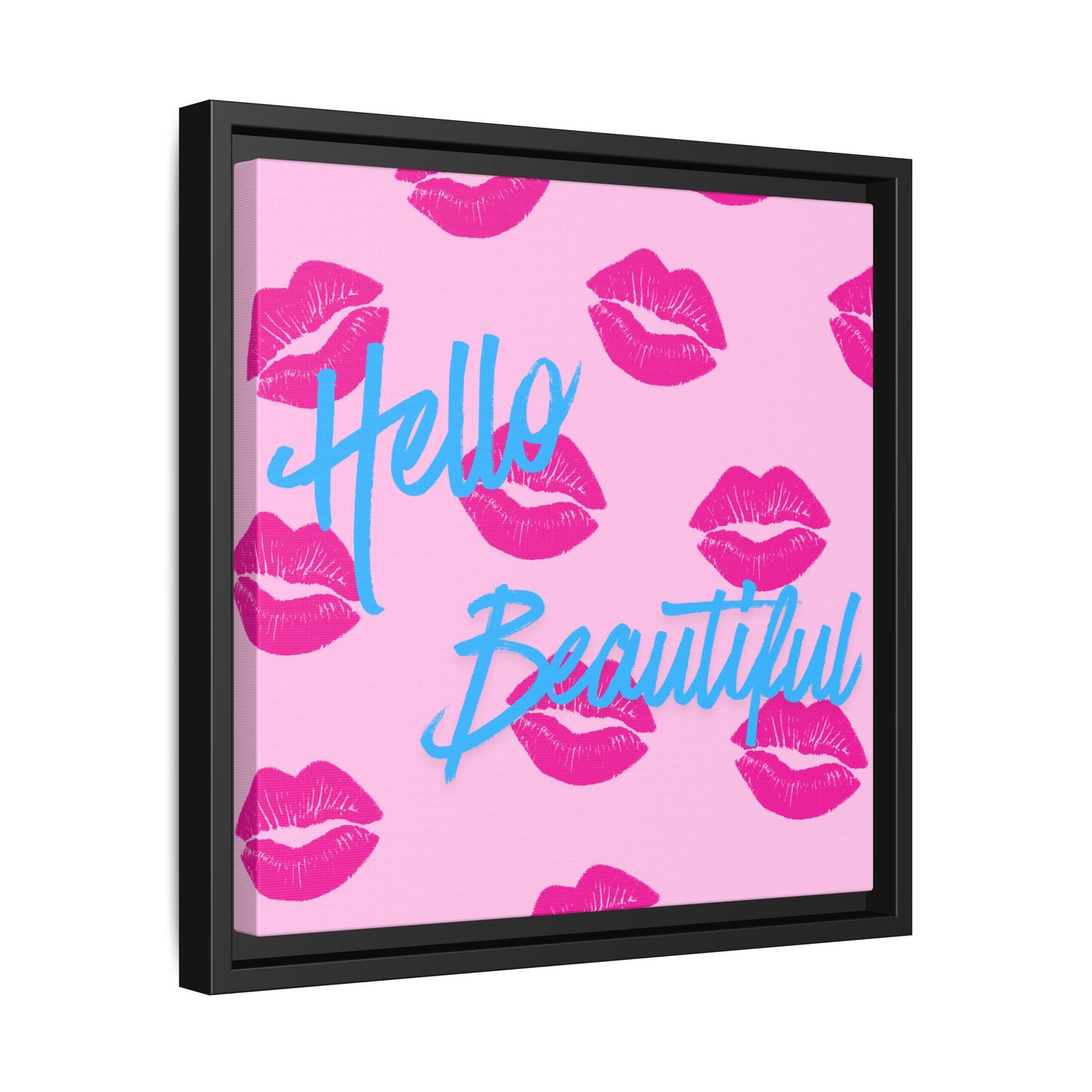 Hello Beautiful Framed Canvas Print — Pink Lipstick Pop Art Wall Decor