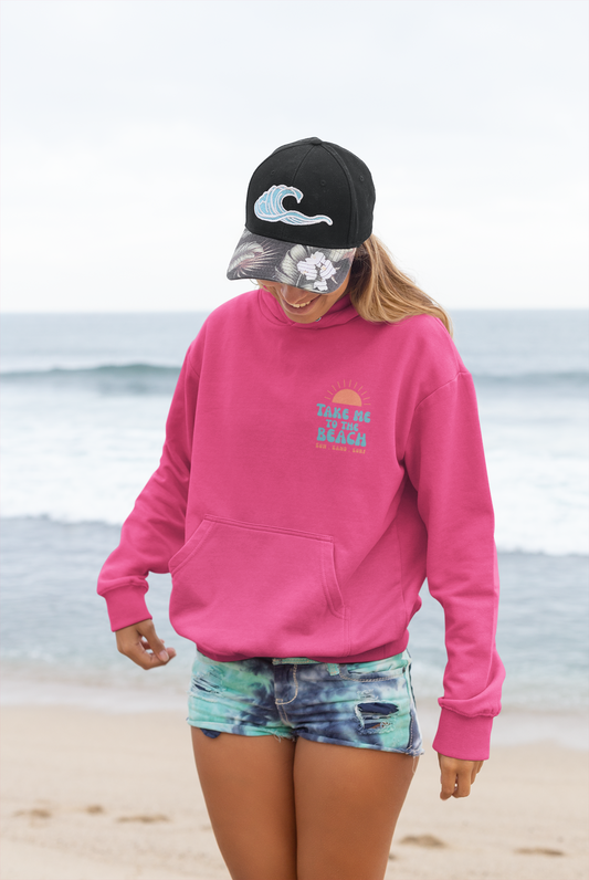 Beach Vibes Hoodie with 'Take Me to the Beach' Design, Casual Sweatshirt, Summer Apparel, Gift for Beach Lovers, Comfortable Pullover