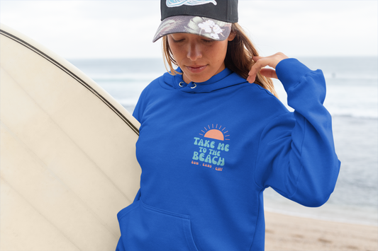 Beach Vibes Hoodie with 'Take Me to the Beach' Design, Casual Sweatshirt, Summer Apparel, Gift for Beach Lovers, Comfortable Pullover