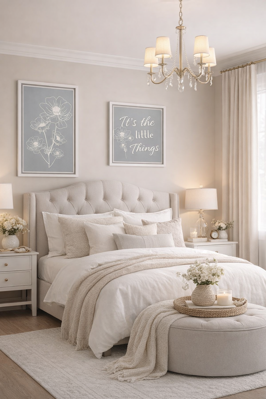 Framed Floral Line Art Matte Canvas Print Gray Azure - Vertical layout