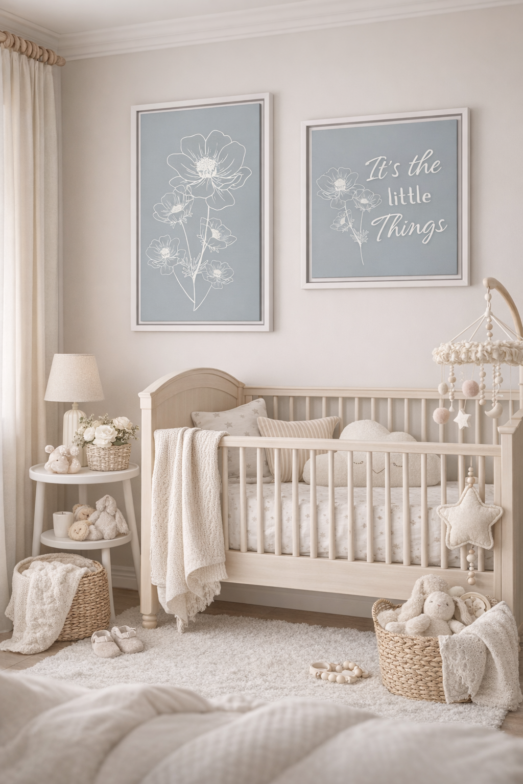 Framed Matte Canvas Wall Art - "It's the Little Things" Floral Print - Gray Azure