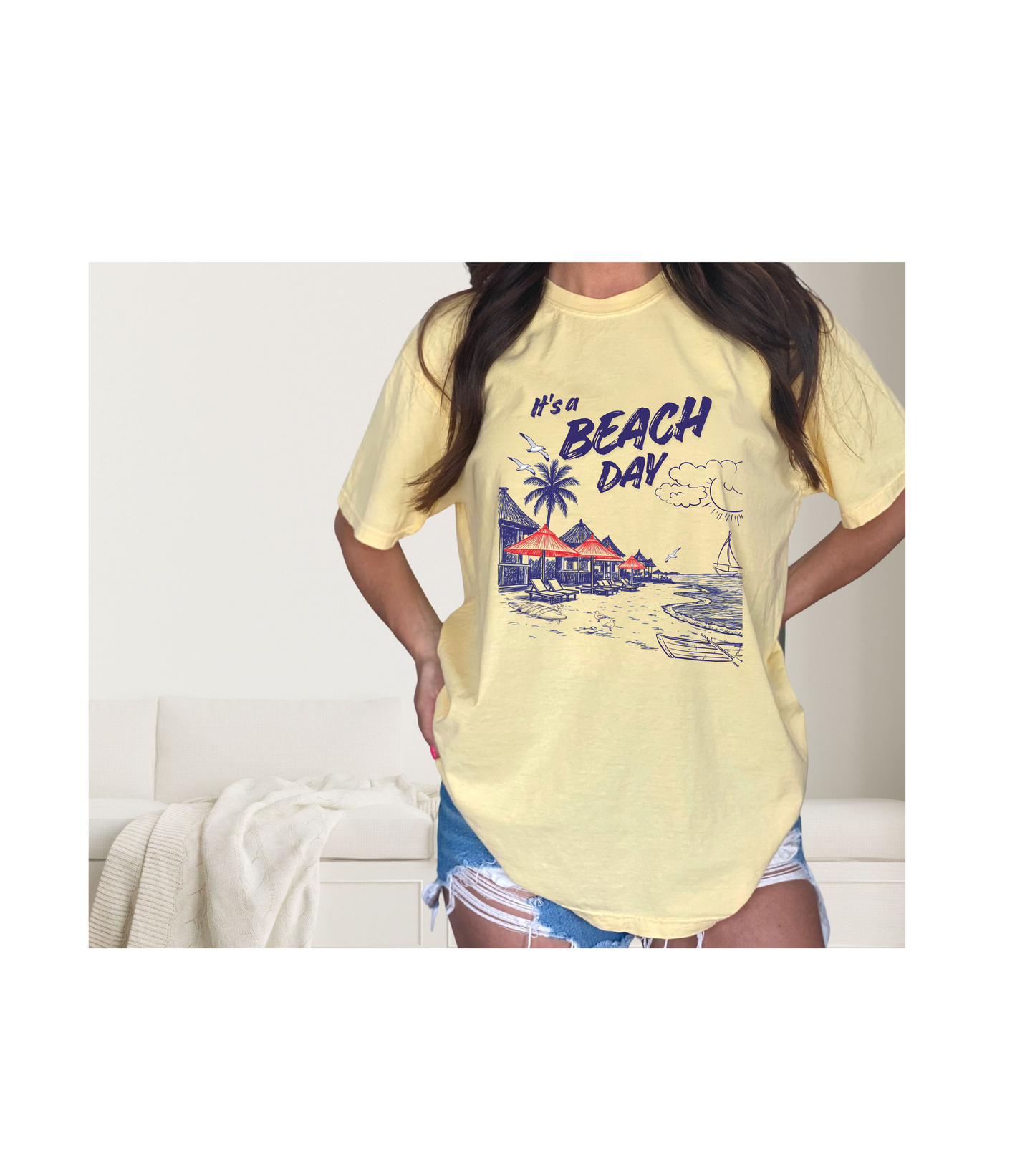 Beach Day Beach Night T-Shirt — Front & Back Beach Scene Unisex Tee
