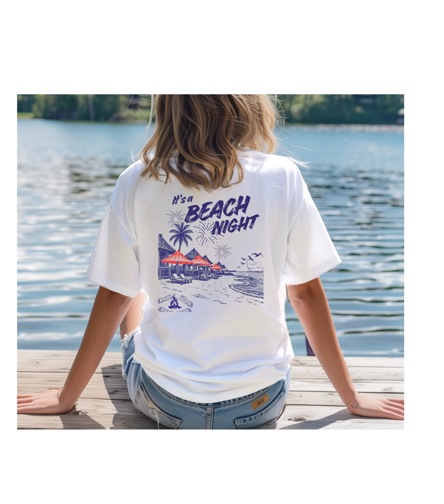 Beach Day Beach Night T-Shirt — Front & Back Beach Scene Unisex Tee