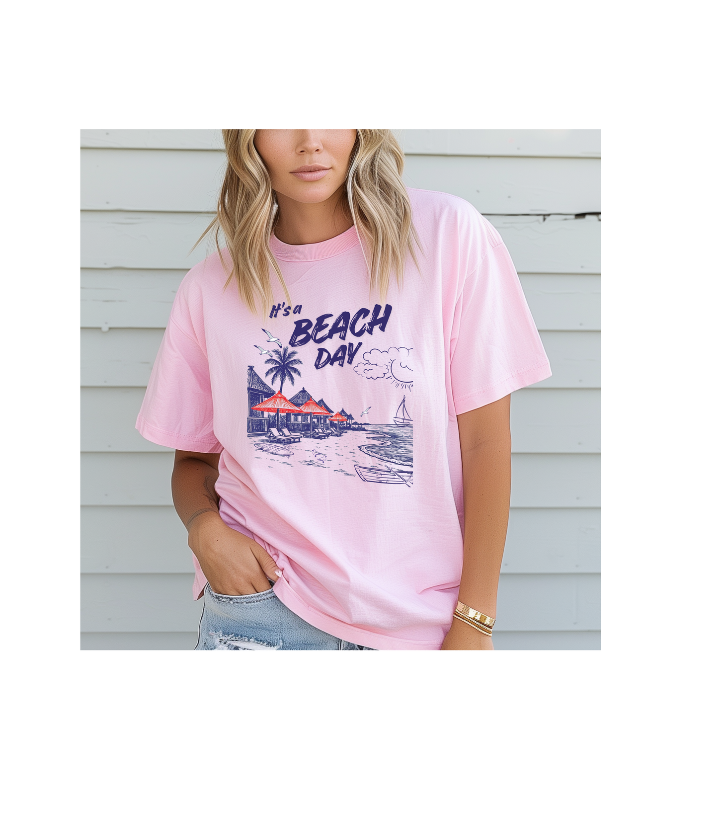 Beach Day Beach Night T-Shirt — Front & Back Beach Scene Unisex Tee