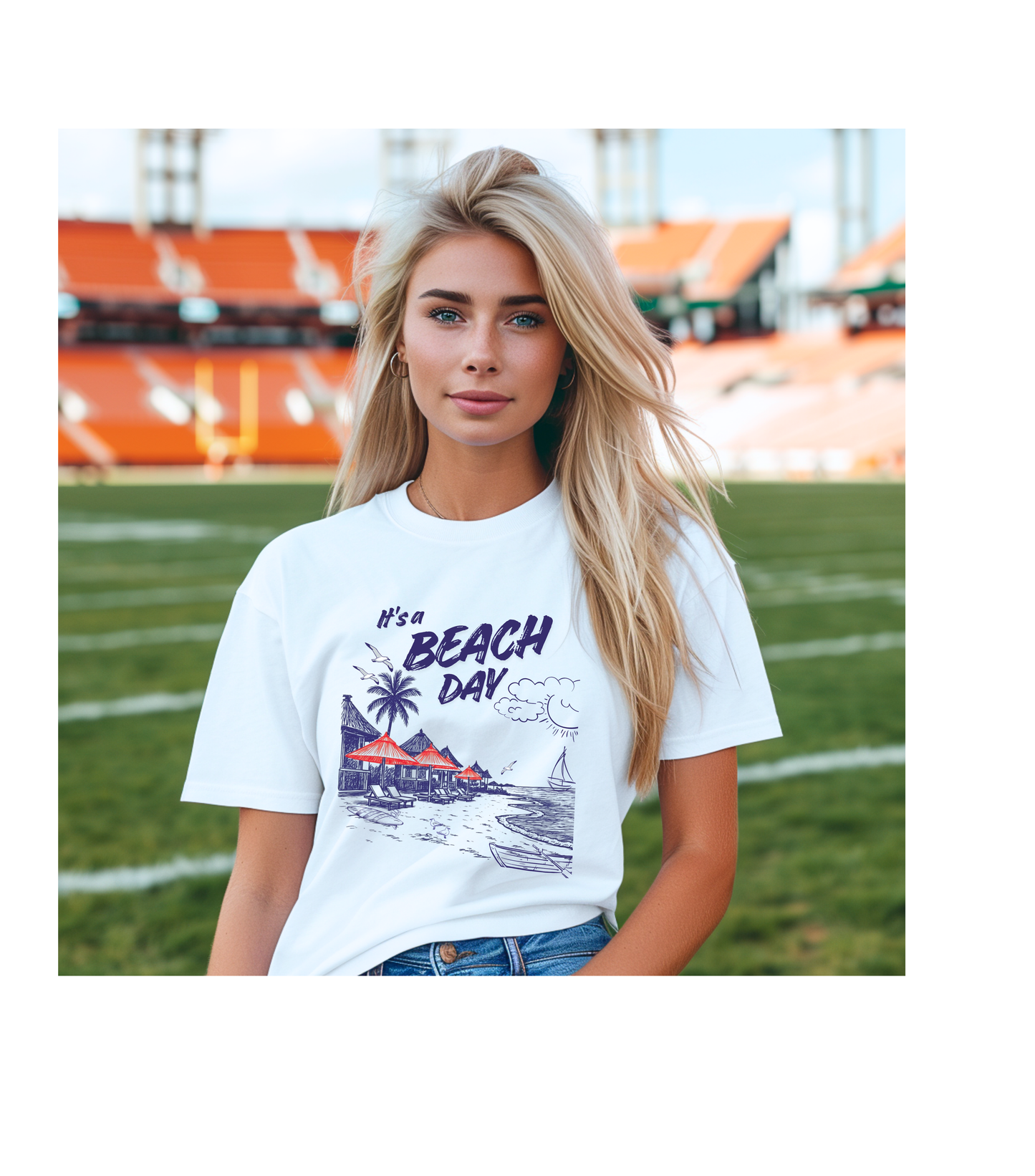 Beach Day Beach Night T-Shirt — Front & Back Beach Scene Unisex Tee