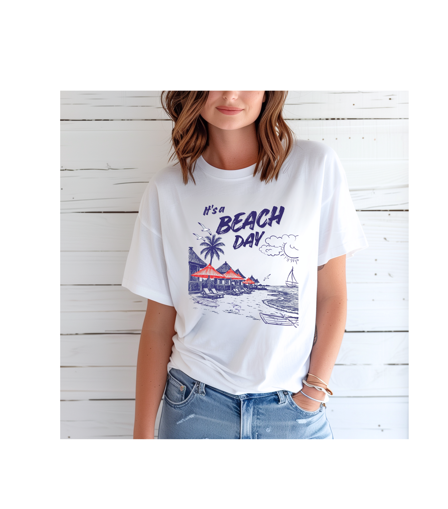 Beach Day Beach Night T-Shirt — Front & Back Beach Scene Unisex Tee