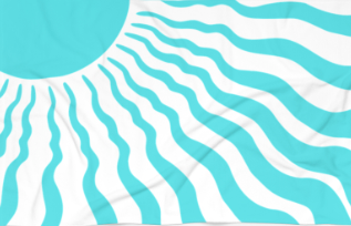 Turquoise Sunwave Beach Towel - Retro Wavy Summer Sun Design