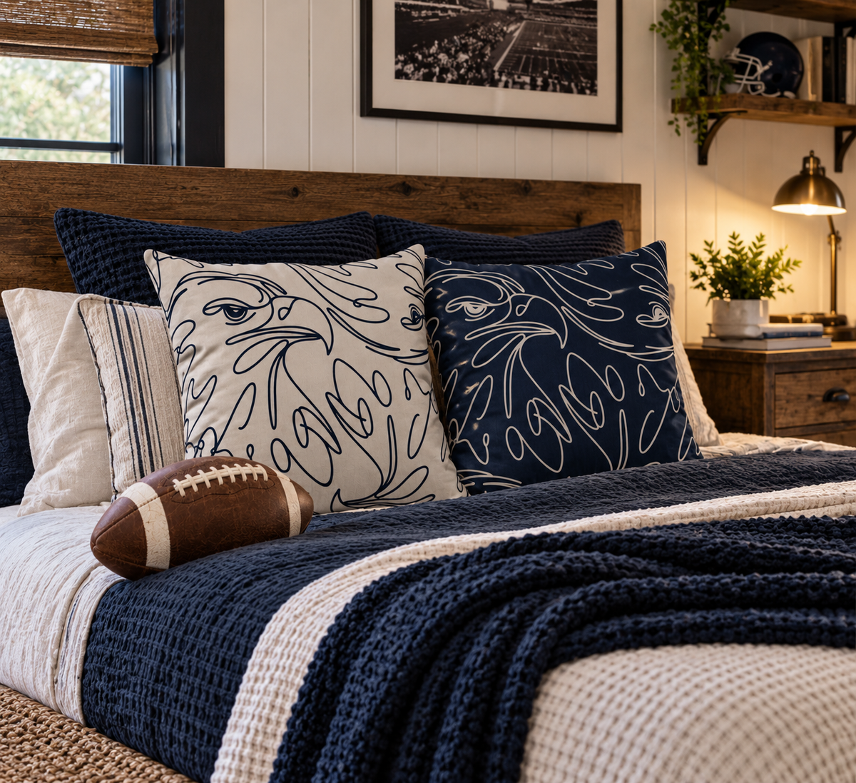 Orange and Navy Eagle Line Art Outdoor Pillow