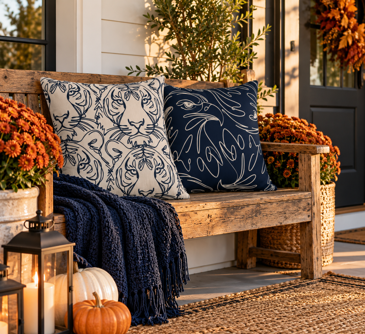 Tiger Line Art Outdoor Pillow