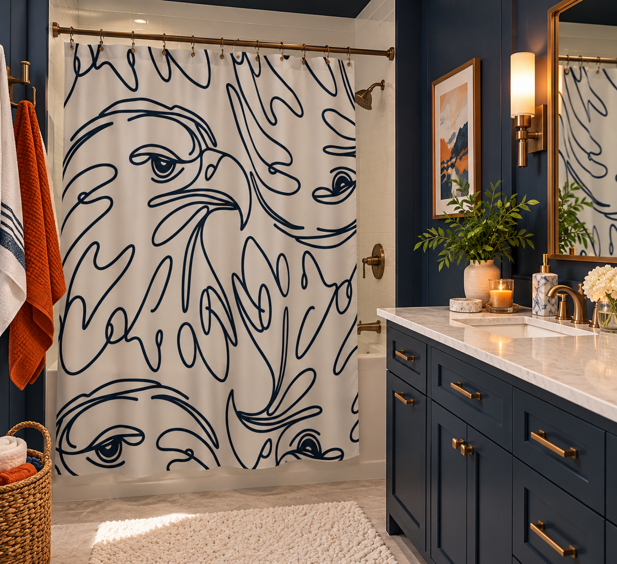 Eagle Line Art Shower Curtain