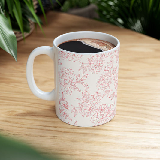 Blush Peony Floral Mug | Ceramic Coffee Cup, Tea Cup, Mug with Handle