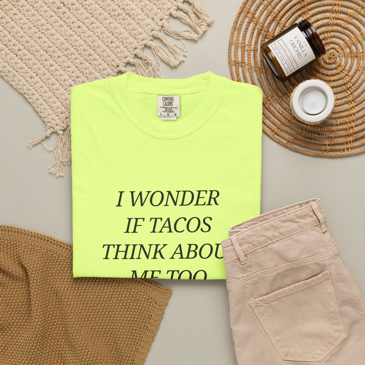 "I Wonder If Tacos Think About Me Too" Funny Taco Graphic Tee