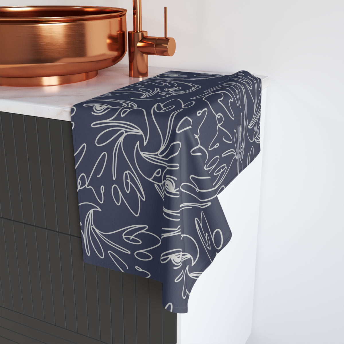 Eagle line art Hand Towel -Cream on Navy