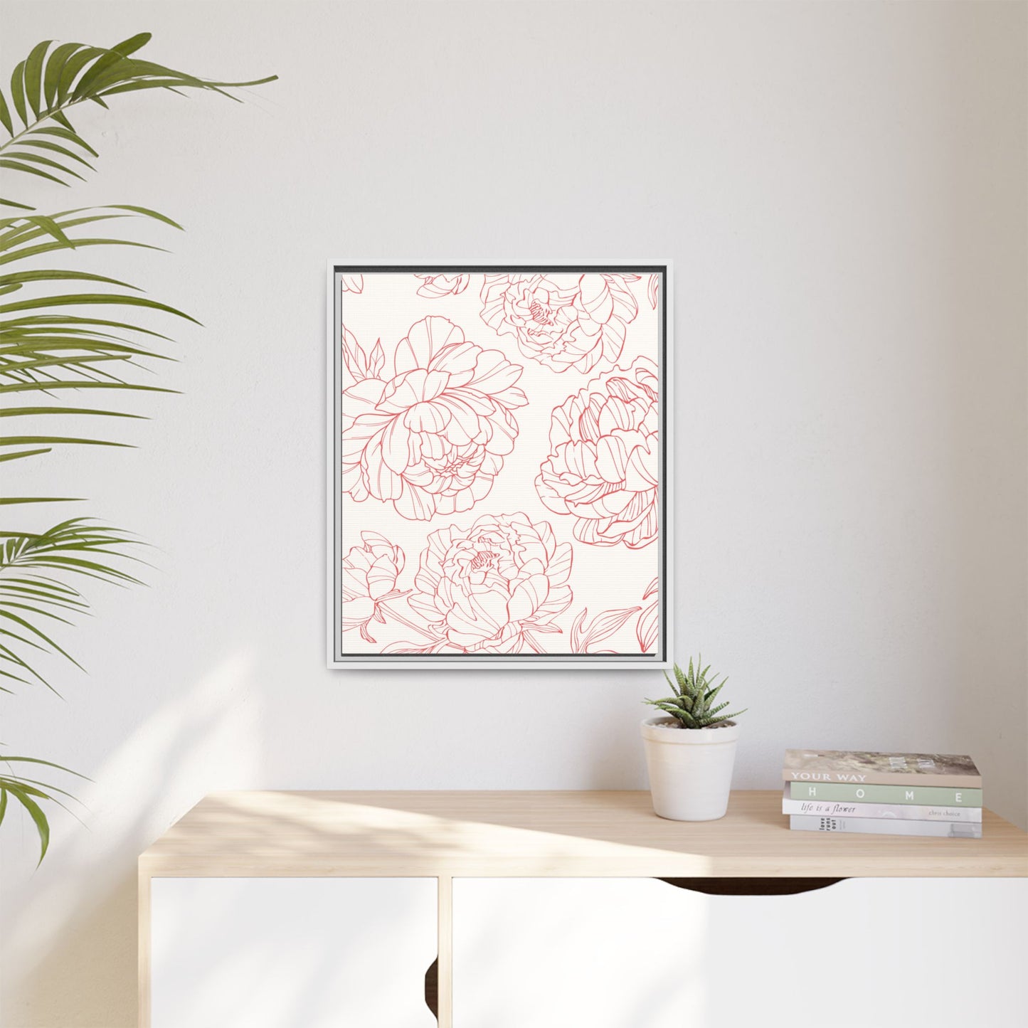Floral Matte Canvas, White Wooden Framed, Matching Shower Curtain Available