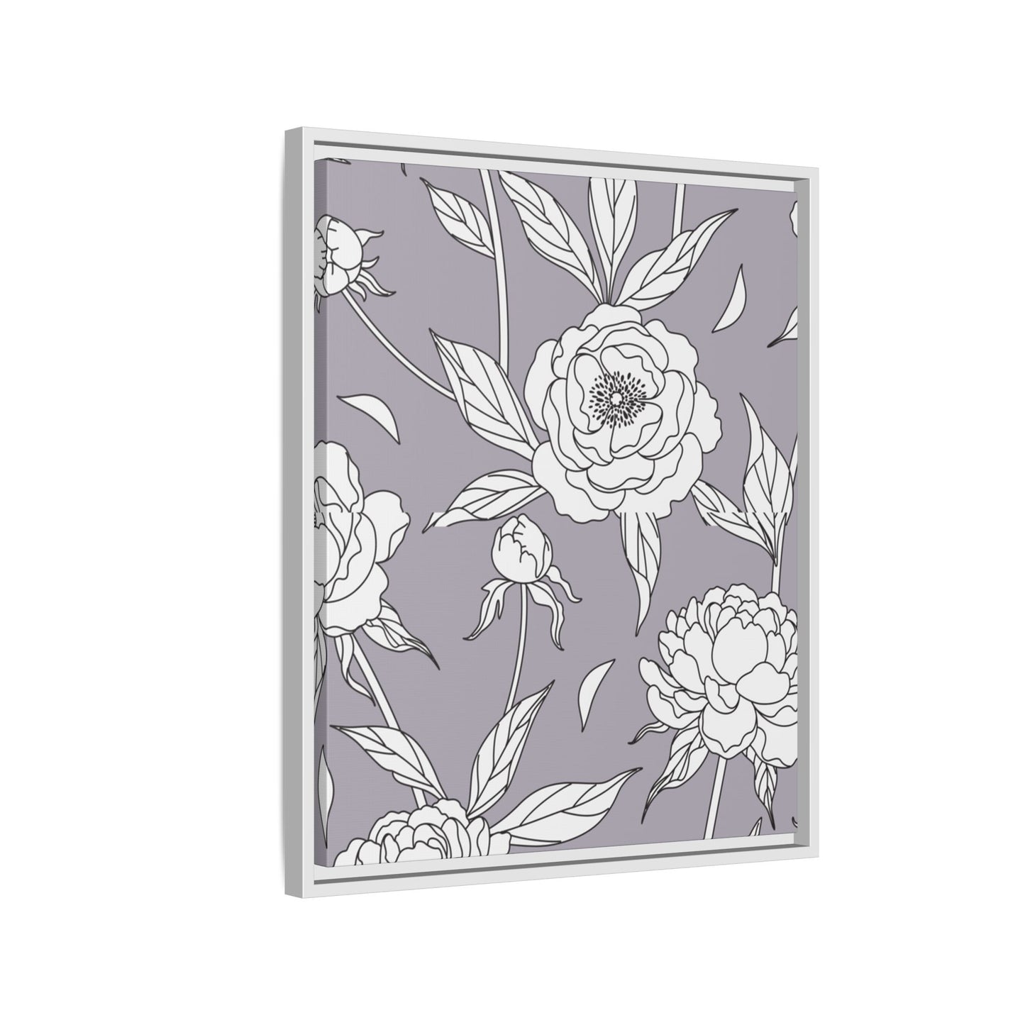Floral Matte Canvas, White Wooden Framed, Bathroom Decor, Matching Shower Curtain Available, purplegray