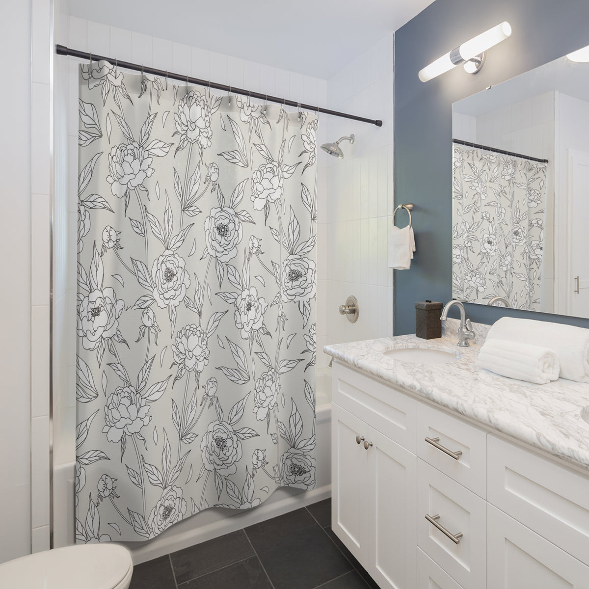 Floral Peony Shower Curtain -Botanical Bathroom Decor