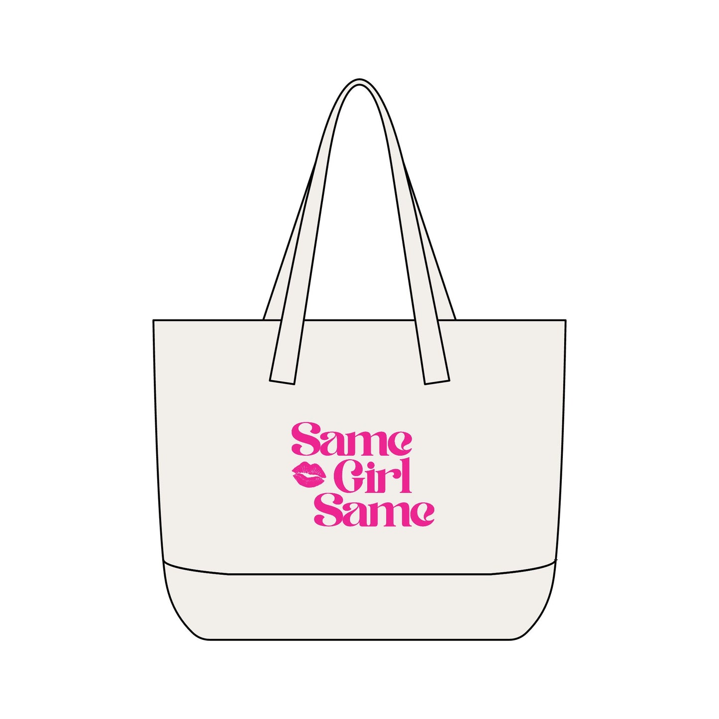 Canvas Tote — "Same Girl Same" Pink Lip Graphic Zippered Tote