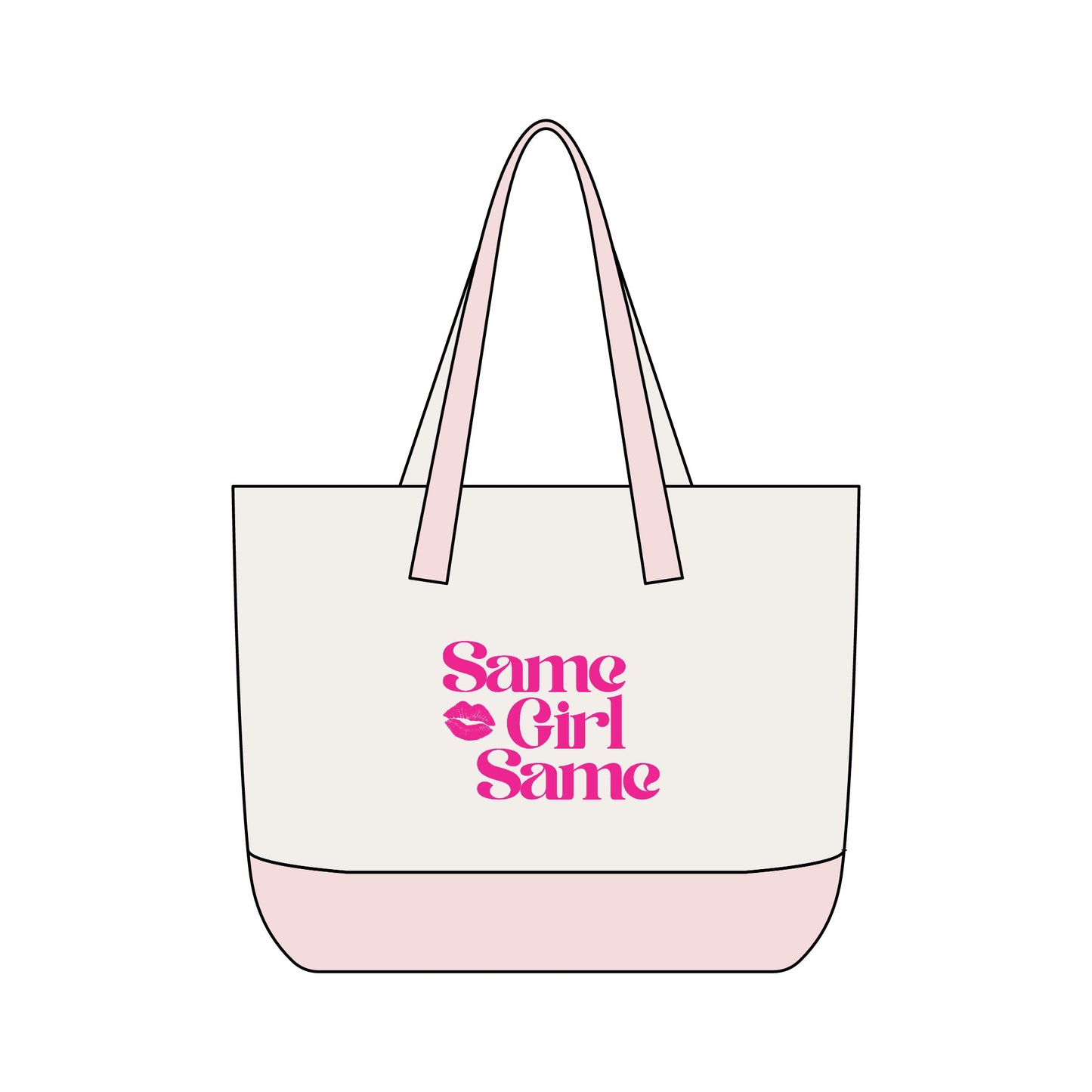 Canvas Tote — "Same Girl Same" Pink Lip Graphic Zippered Tote