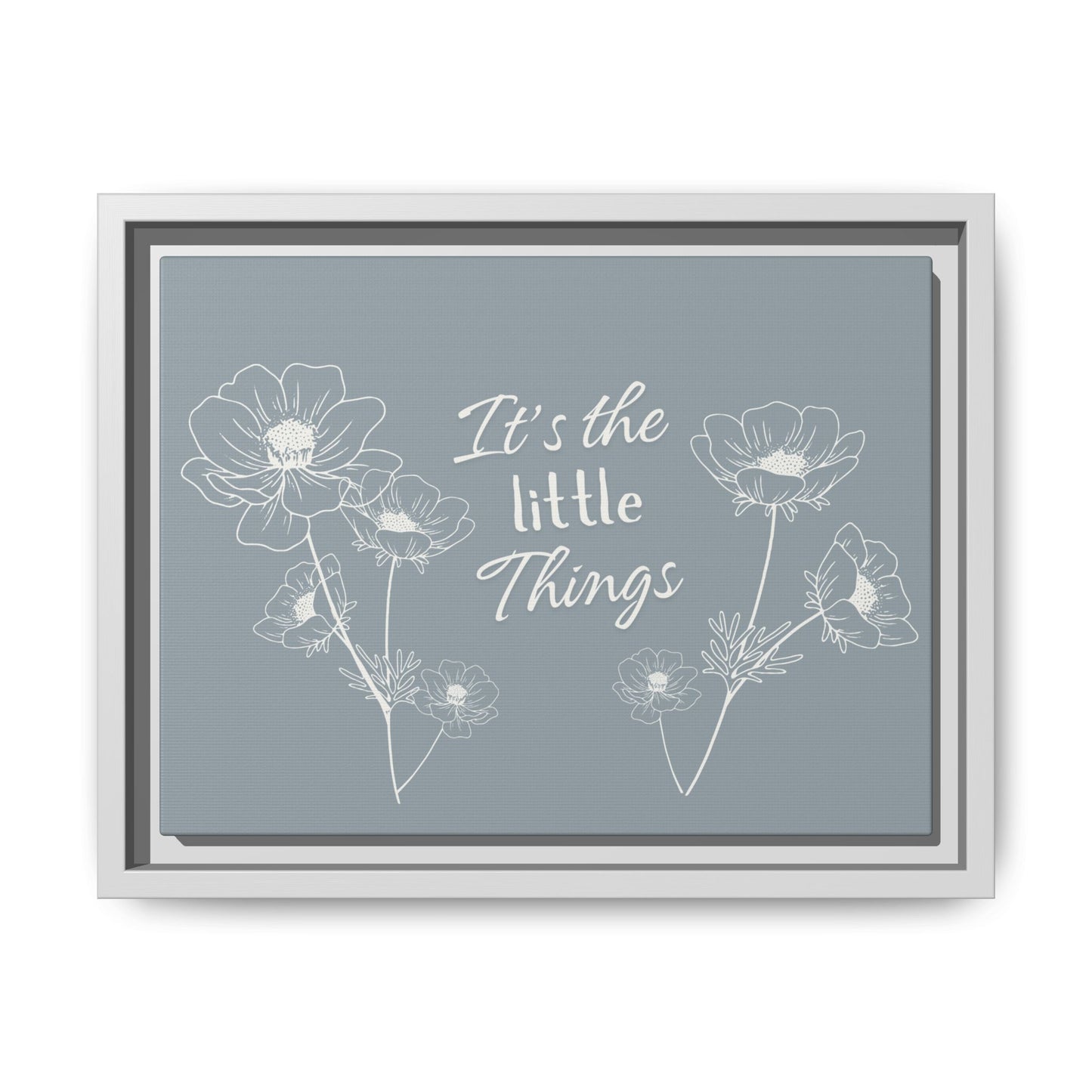 Framed Matte Canvas Wall Art - "It's the Little Things" Floral Print - Gray Azure