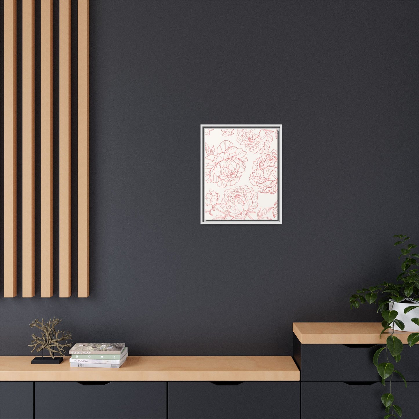 Floral Matte Canvas, White Wooden Framed, Matching Shower Curtain Available