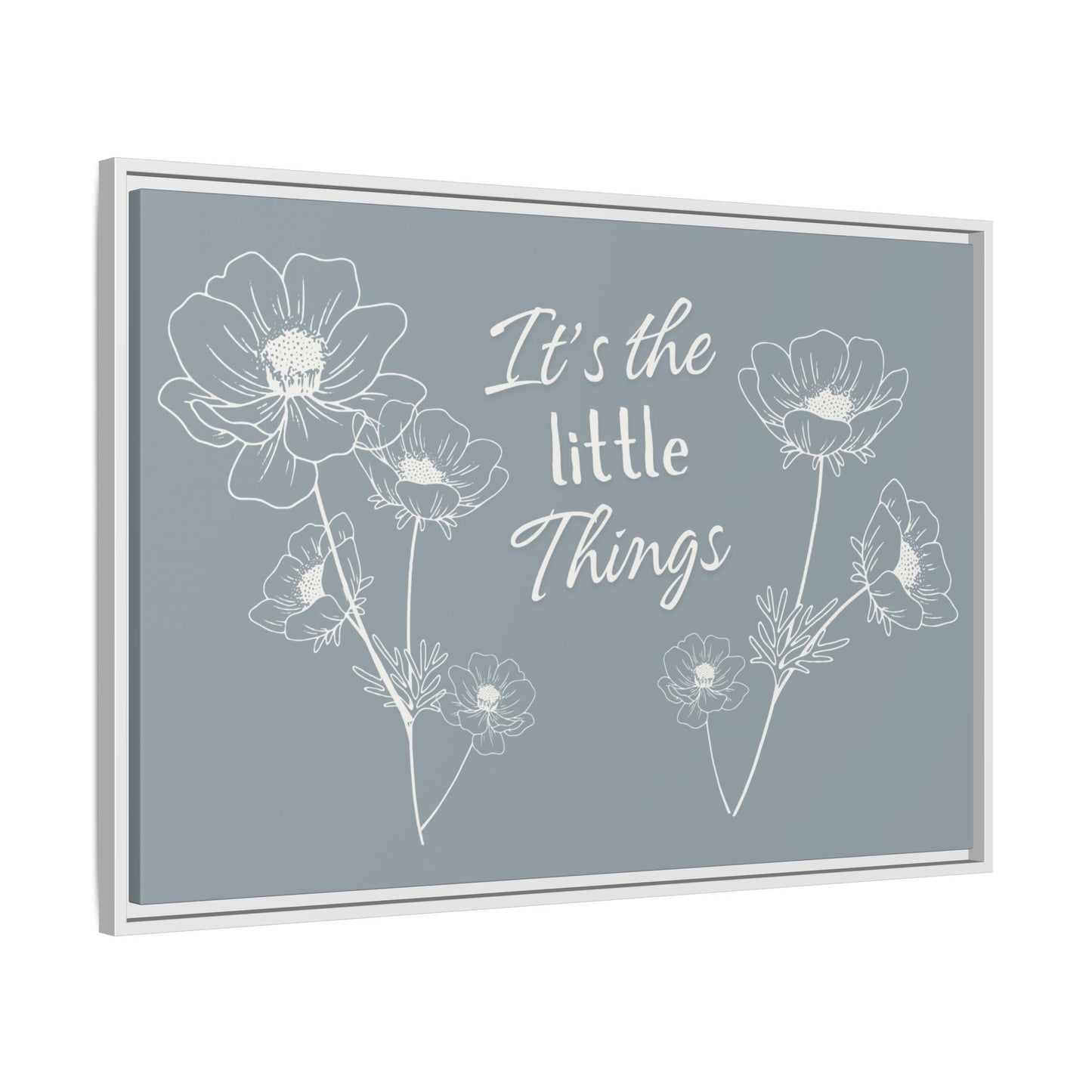 Framed Matte Canvas Wall Art - "It's the Little Things" Floral Print - Gray Azure