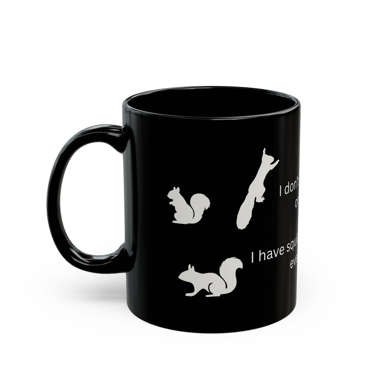 Busy Mom Funny Mug | Black mug with squirrel silhouettes