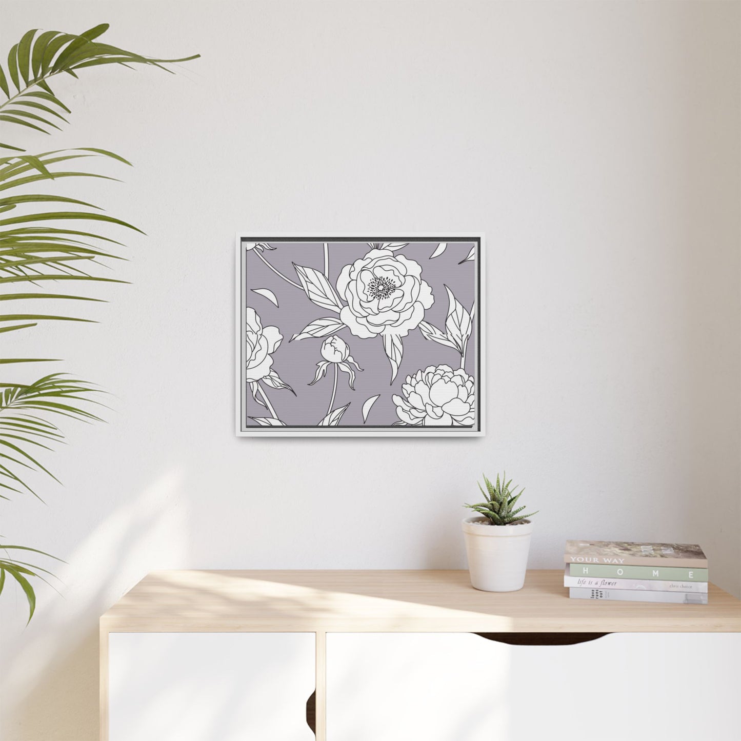 Floral Matte Canvas, White Wooden Framed, Bathroom Decor, Matching Shower Curtain Available, purplegray