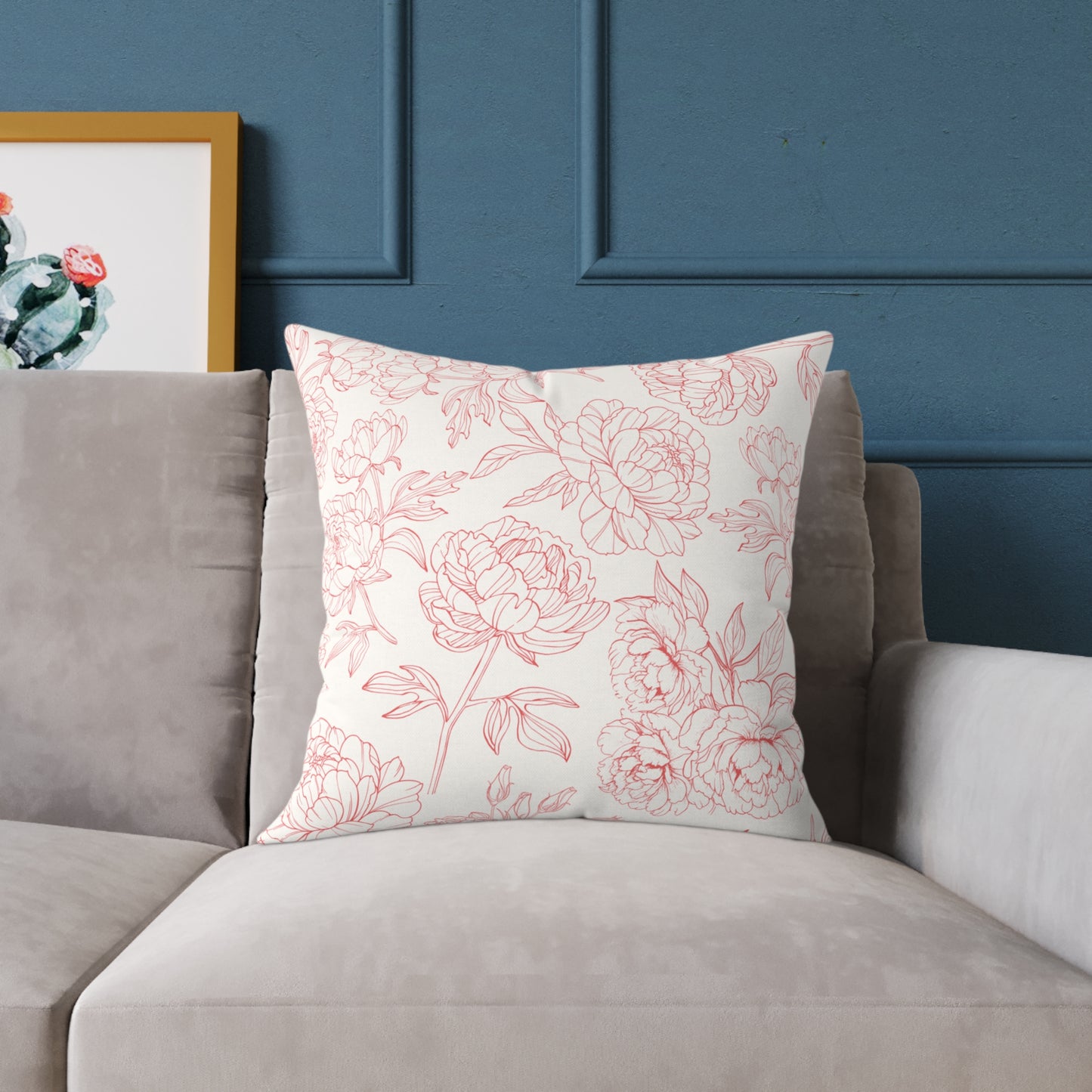 Pink Peony Square Indoor Pillow | Soft Poly Canvas |  Floral Accent Pillow