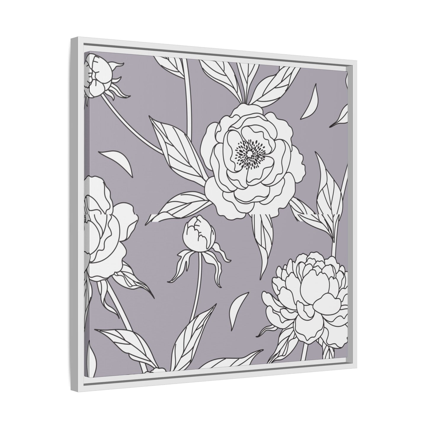 Floral Matte Canvas, White Wooden Framed, Bathroom Decor, Matching Shower Curtain Available, purplegray