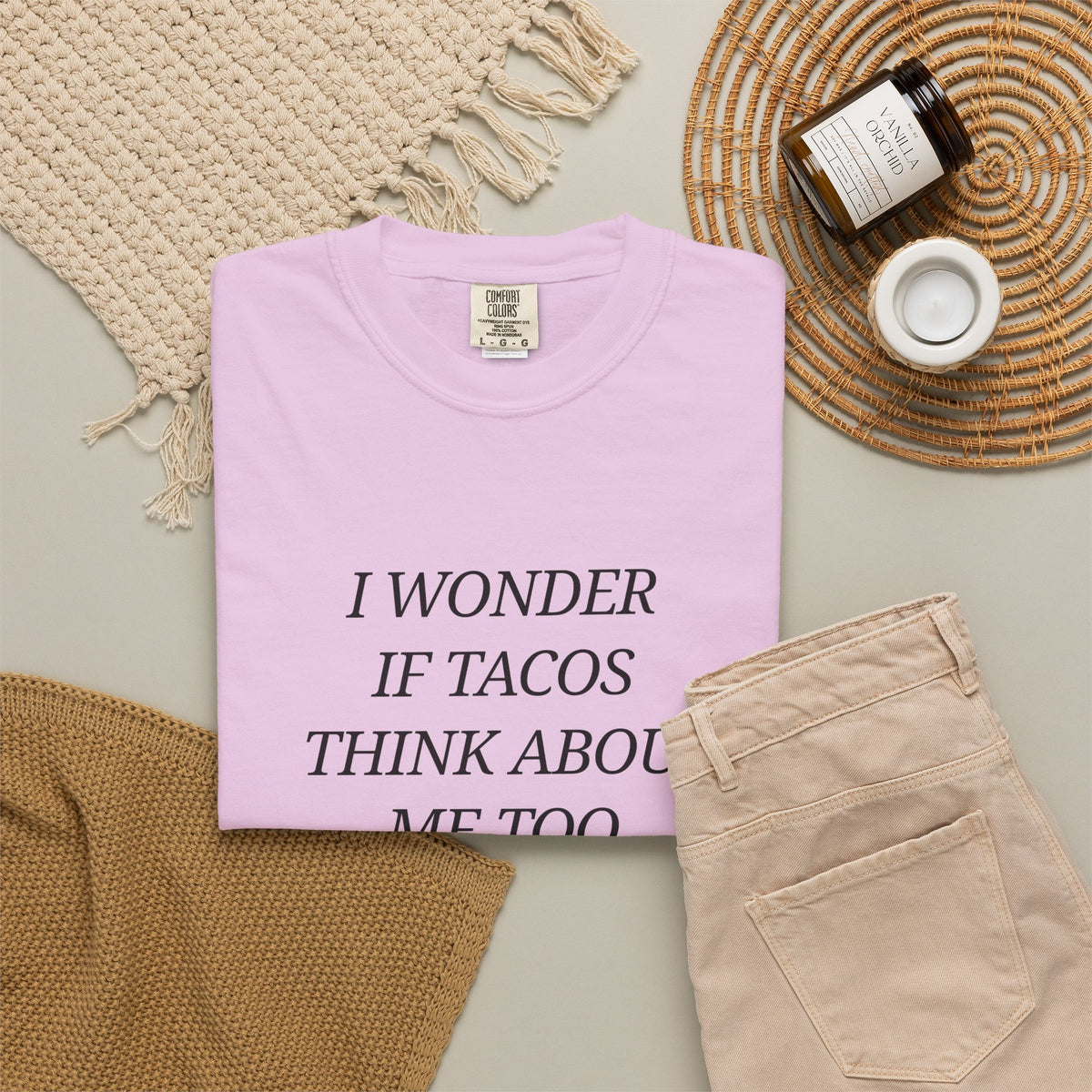 "I Wonder If Tacos Think About Me Too" Funny Taco Graphic Tee