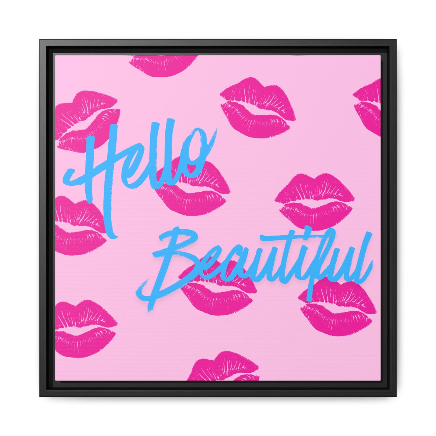 Hello Beautiful Framed Canvas Print — Pink Lipstick Pop Art Wall Decor