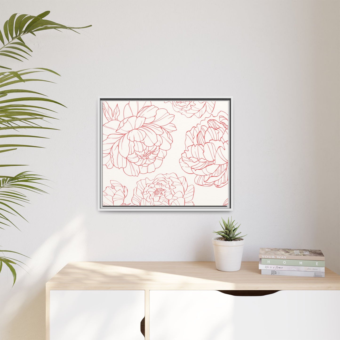Floral Matte Canvas, White Wooden Framed, Matching Shower Curtain Available