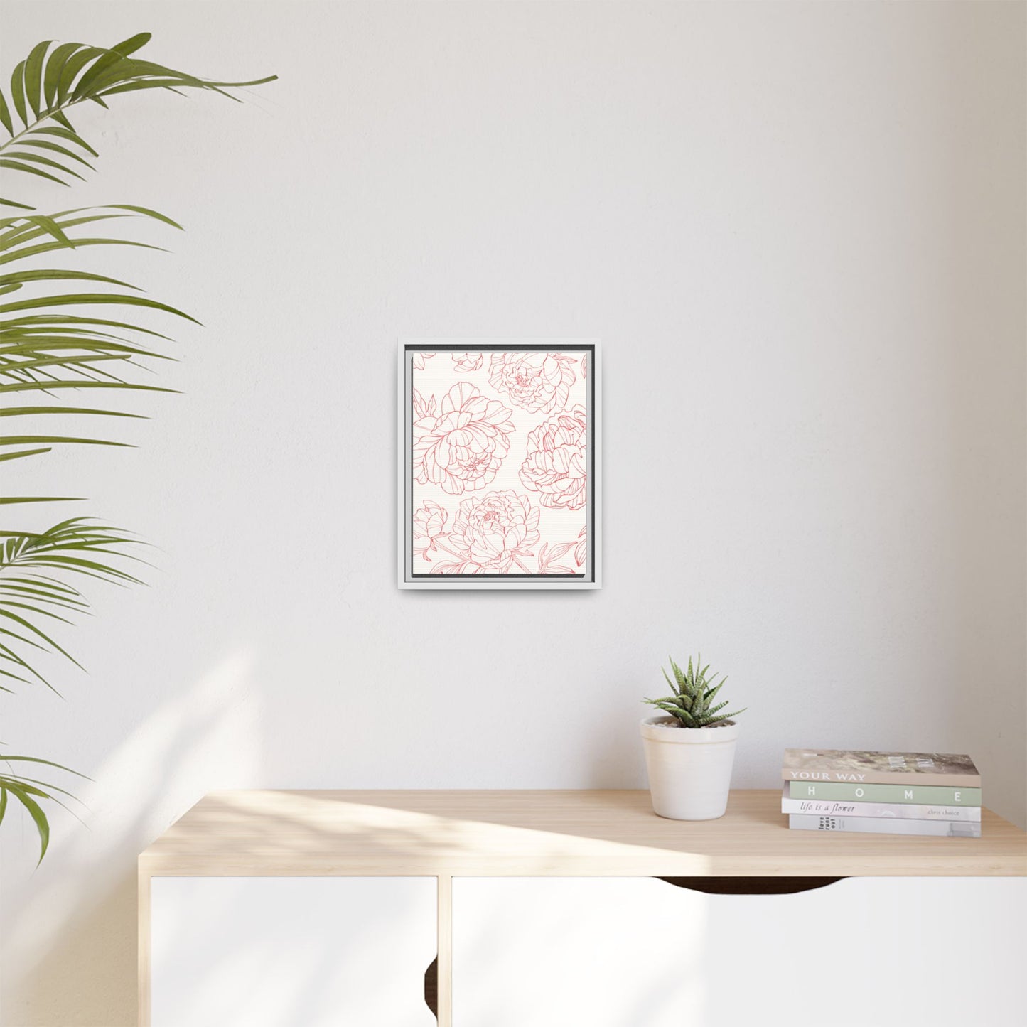 Floral Matte Canvas, White Wooden Framed, Matching Shower Curtain Available
