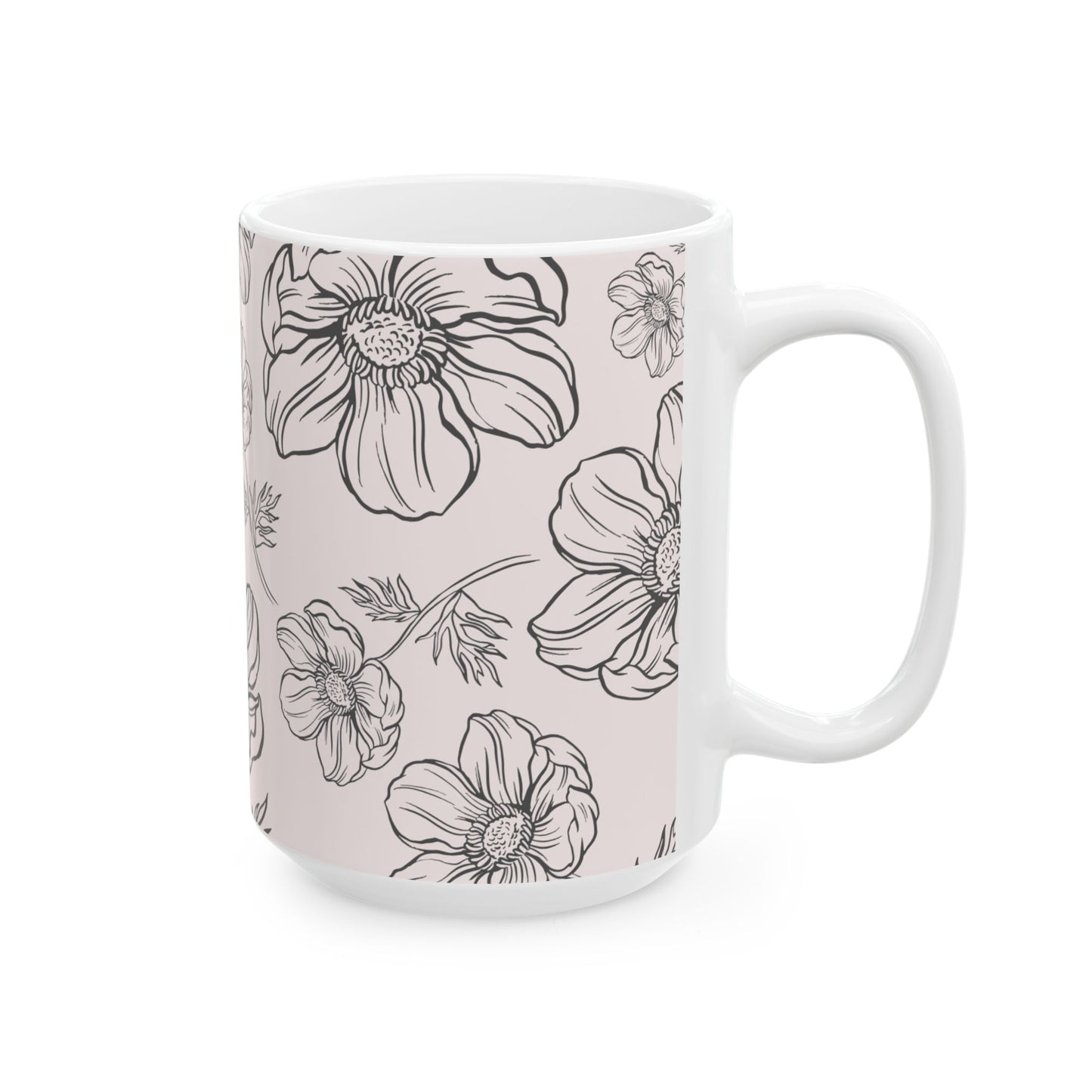Floral "Calm" Ceramic Mug, Two sizes (11oz, 15oz), pale pink, coffee and tea cup