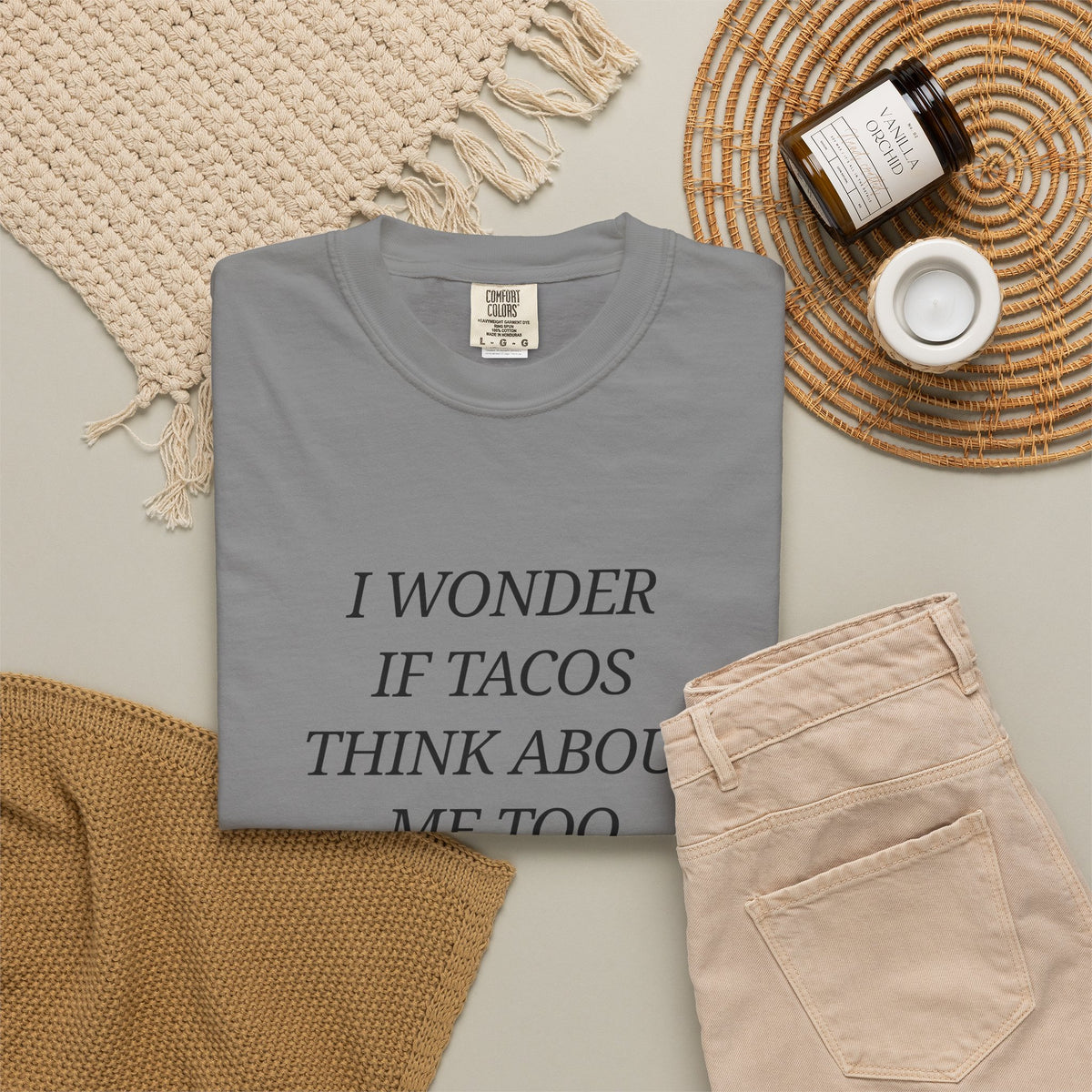 "I Wonder If Tacos Think About Me Too" Funny Taco Graphic Tee