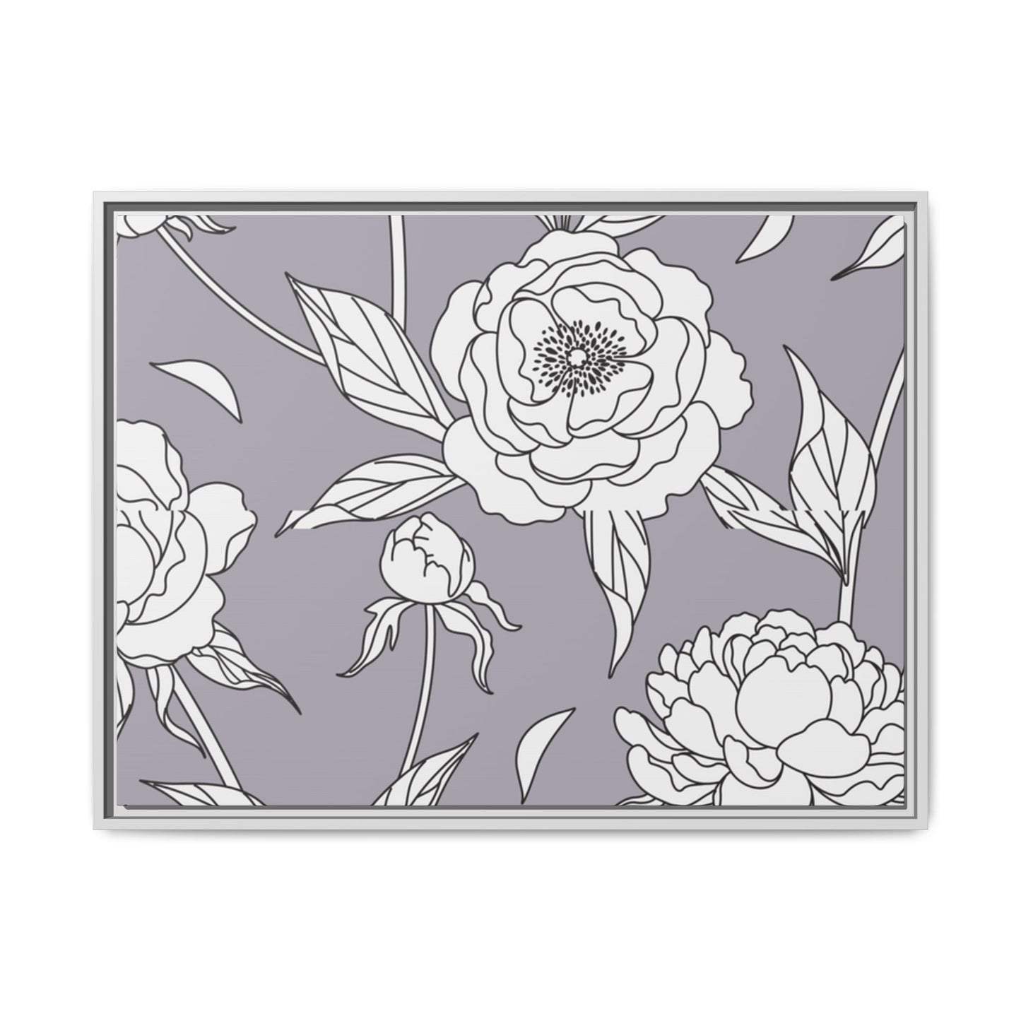 Floral Matte Canvas, White Wooden Framed, Bathroom Decor, Matching Shower Curtain Available, purplegray