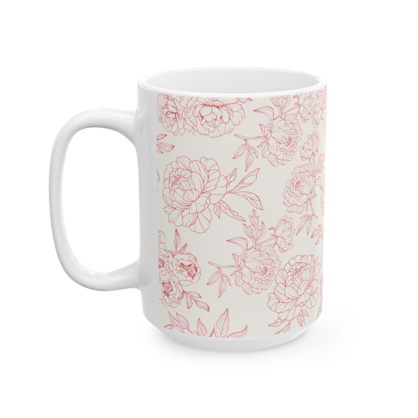 Blush Peony Floral Mug | Ceramic Coffee Cup, Tea Cup, Mug with Handle
